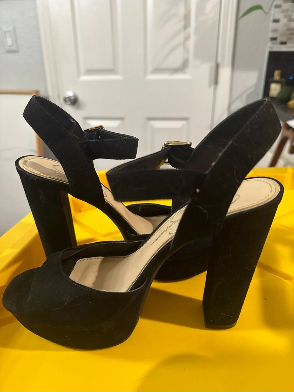 Jessica Simpson Black Suede Platform Ankle-Strap Heels